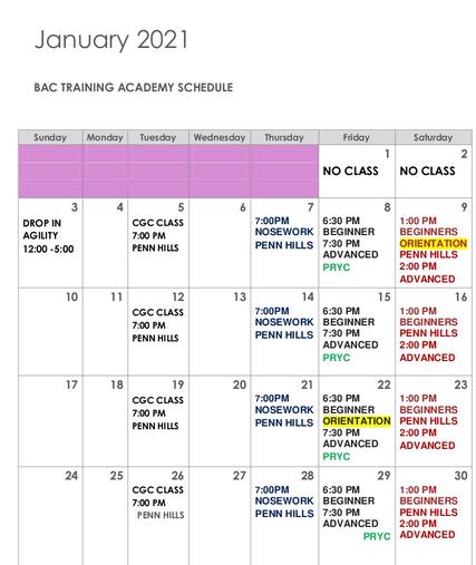 training calendar