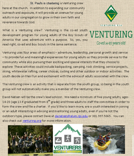 Contact Dave Nelson for more information on Venturing