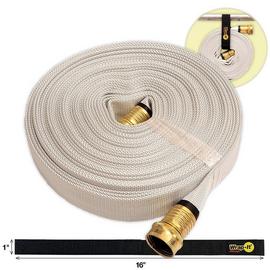 FIRE HOSE, 3/4"X50' White Garden Hose Thread Fittings with Quick-Strap Cord Wrap