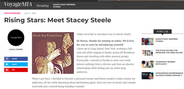 Voyage MIA Magazine's Rising Star, Stacey Steele
