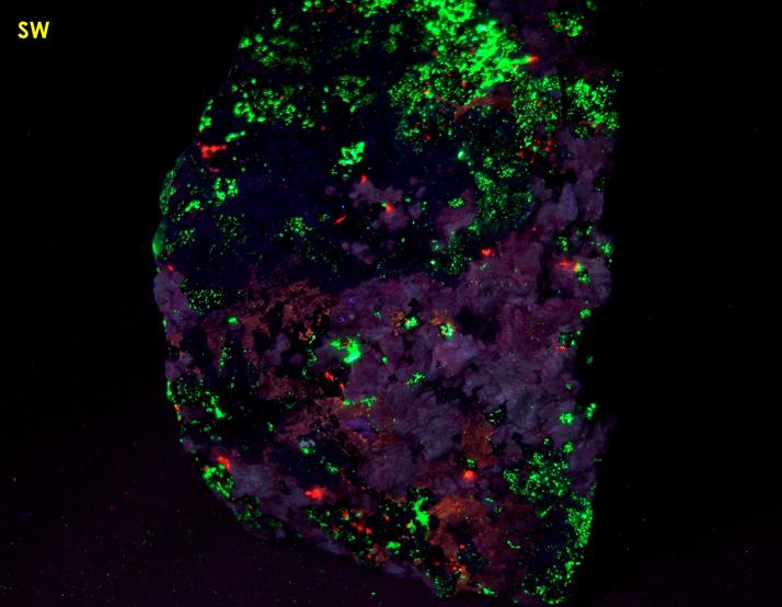 fluorescent MICROCLINE Amazonite, WILLEMITE, FLUORAPATITE, DIOPSIDE, ANDRADITE, QUARTZ, CALCITE - Franklin, Franklin Mining District, Sussex County, New Jersey, USA - for sale