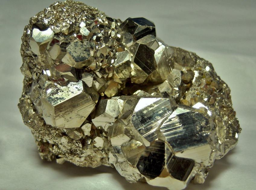 Golden pyritohedral Pyrite crystals, galena, quartz, Huanzala Mine, Huallanca District, Dos de Mayo Province, Huanuco Department, Peru, ex Rutgers Geology Museum