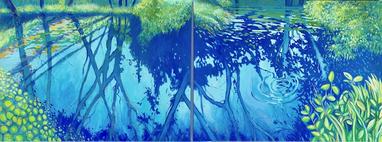 Tributary diptych, oil on canvas, 30x80"