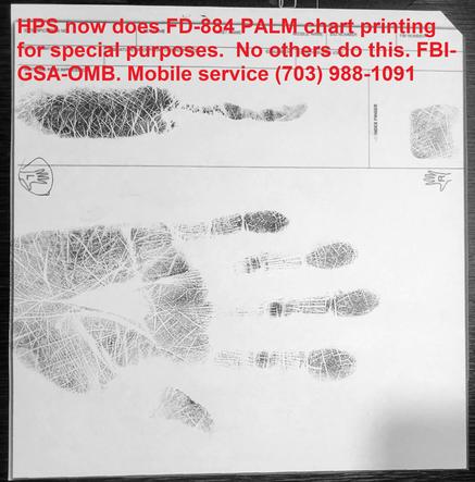 FBI FD-884 Palm Printing Specialists HPS