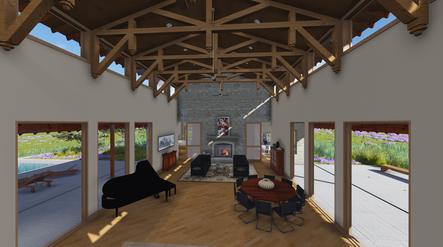 PlanetArchitects.com East Texas BlueBonnet great room timbers