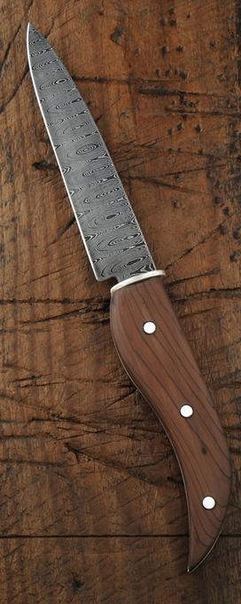 Damascus steel, Bog yew and sterling silver knife by Kevin O'Dwyer