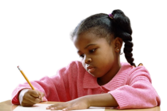Image of a young girl writing using a pencil and paper