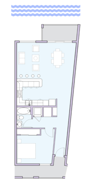 961 square feet 1 bedroom and 1 bathroom