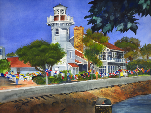 Seaport Village, San Diego, CA Watercolor Artist Tracy Harris, Limited Edition Giclee for sale