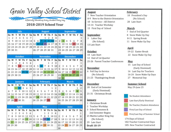 Grain Valley R5 2018-2019 School Calendar