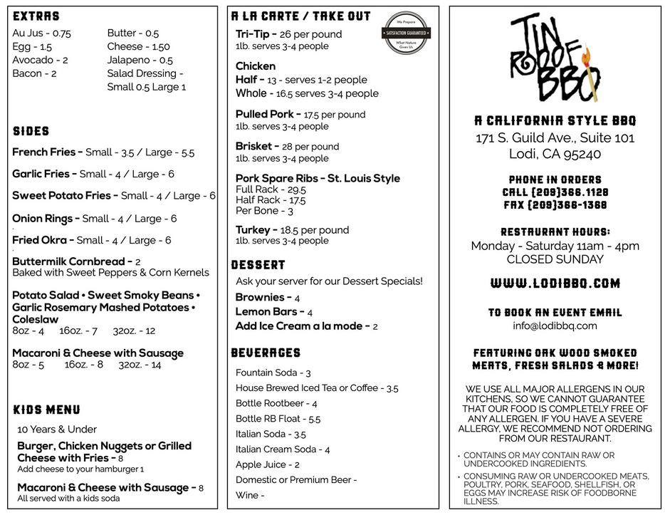Tin Roof BBQ Lunch Menu