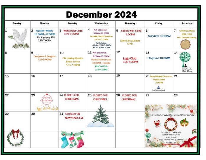 December Calendar of events