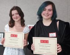 ​​President Laura Jaffee with 2022 Scholarship Winners: Ashley Forkey and Sofia Vega
