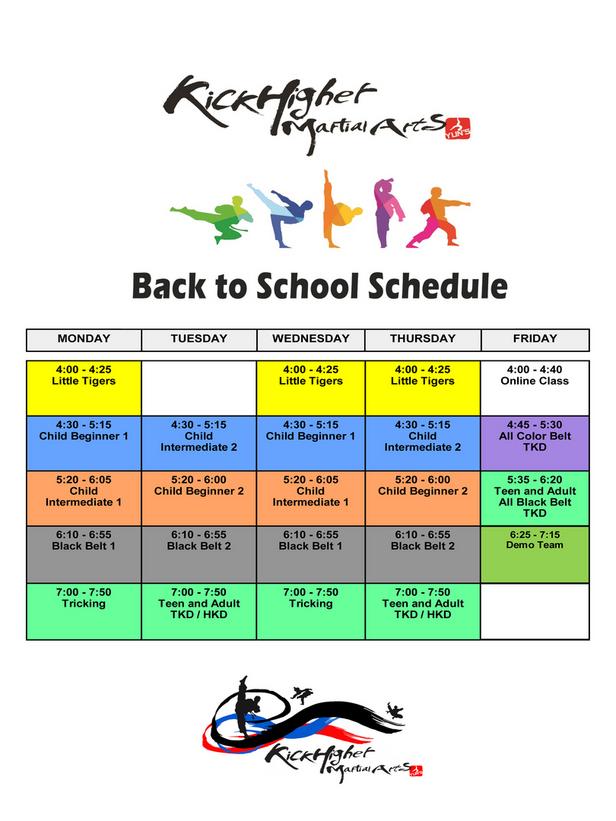 Kickhigher Martial Arts Class Schedule