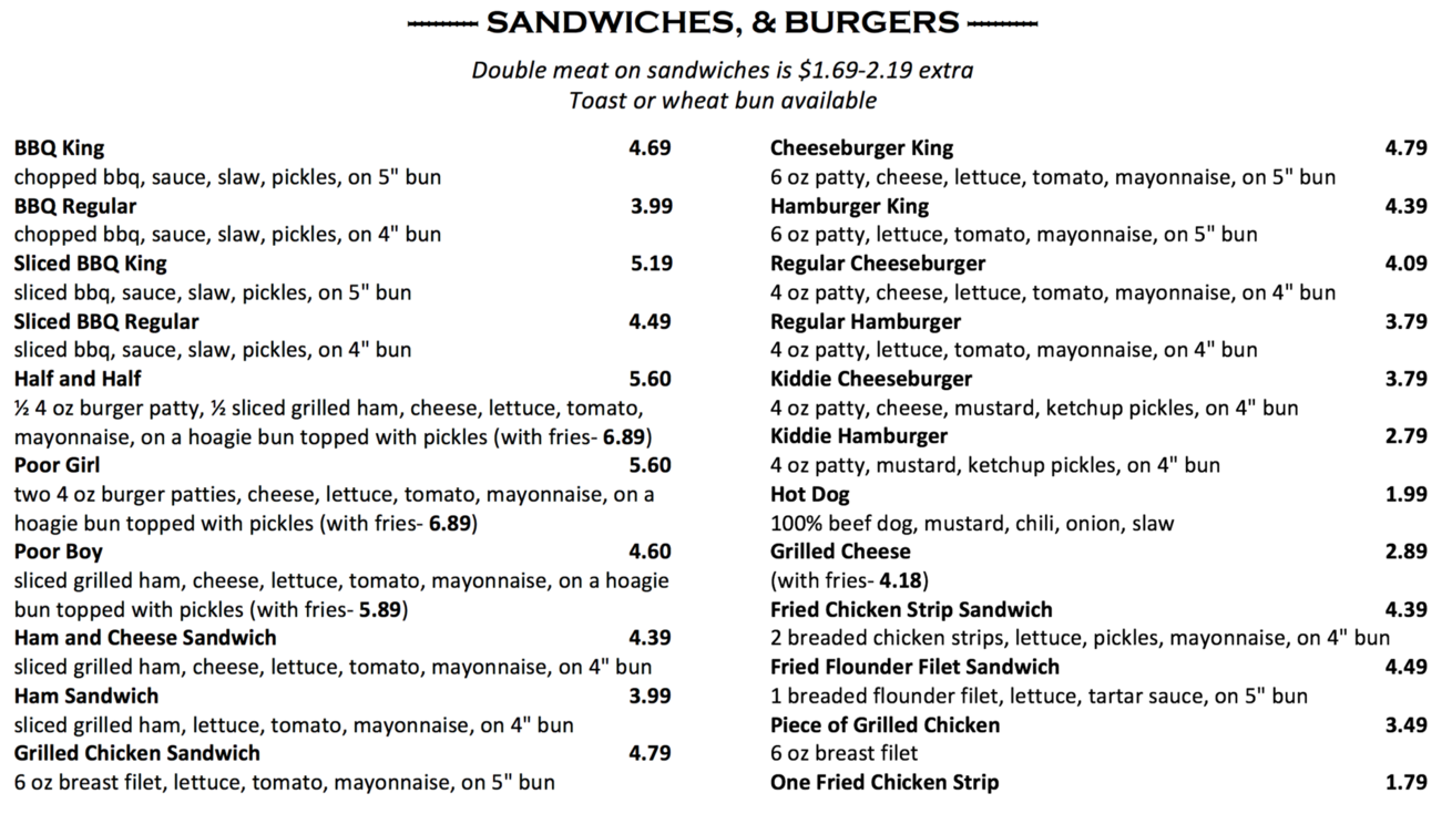 BBQ King Lincolnton NC Menu