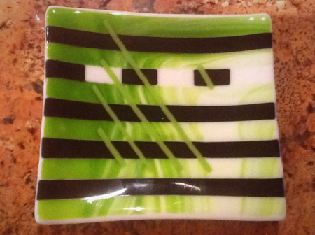 Green Dessert Dish, Tracy Harris Fused Glass Artist