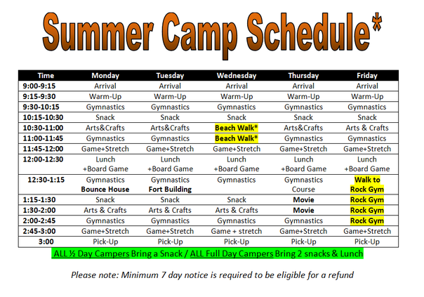 Day Camp Schedule Examples