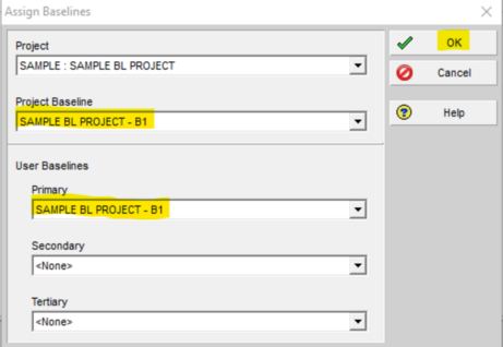 Select Primavera P6 baseline