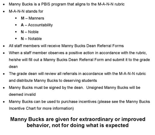 Manny Bucks Program Information