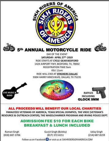 The annual Sikh Riders Of America ride for Dallas/Fort Worth will begin at Cycle Gear Bedford again this year!! We are honored to host the rides starting location for the 5th straight year!! Day of registration will begin at 9am. Kick stands up time TBD. The ride will begin here and end at Strokers Dallas! As they do every year the ride will benefit a local charity; and they will have some amazing raffle prizes to be had as well!! More details to come! Putting this up now so you can mark your calendars to be a part of one of the best rides in D/FW!!