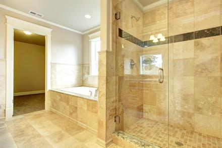 custom tile tub surround custom tile shower accent row decorative row bathroom remodel in Greenwood Village Colorado