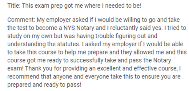 NY Notary Class Online Testimonial