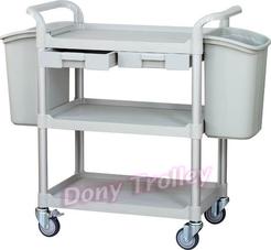 3 shelf food cart manufacturer with plastic drawer and waste bin
