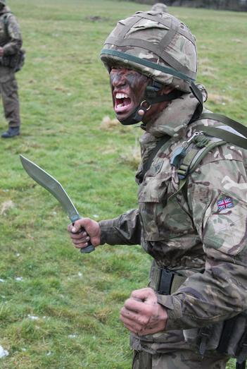 Kukri drawn - Gurkhas learn how to use their Gurkha knives during recruit training