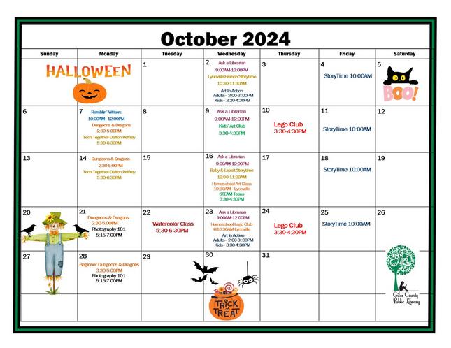 October Calendar of events