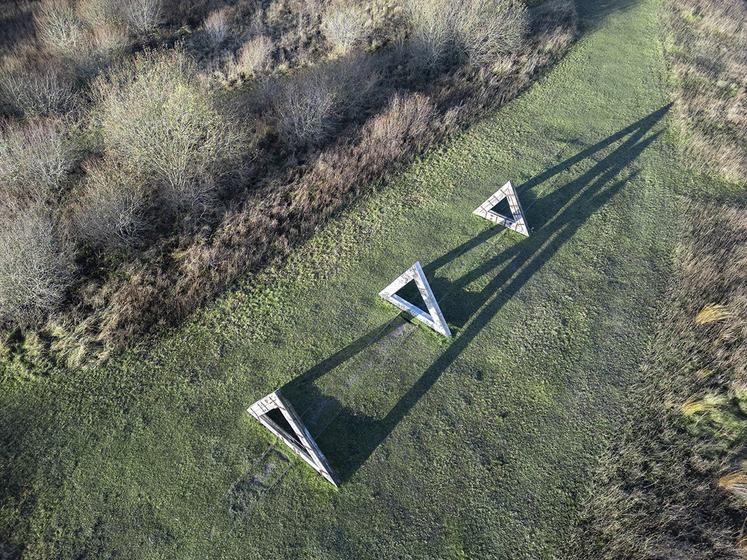 aerial view of sculpture at Lough Boora Discovery Park