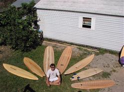 balsa surfboards displayed