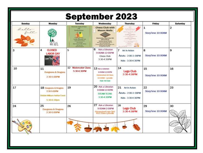 September Calendar of events