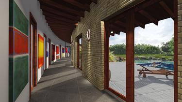 Texas Hill Country Twisted house 3DGreenPlanetArchitects.com gallery hall for Rothko paintings