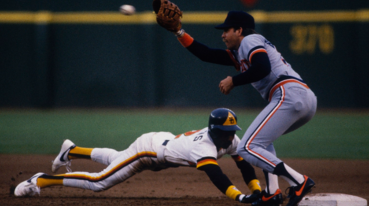 Second baseman Alan Wiggins of the San Diego Padres throws to