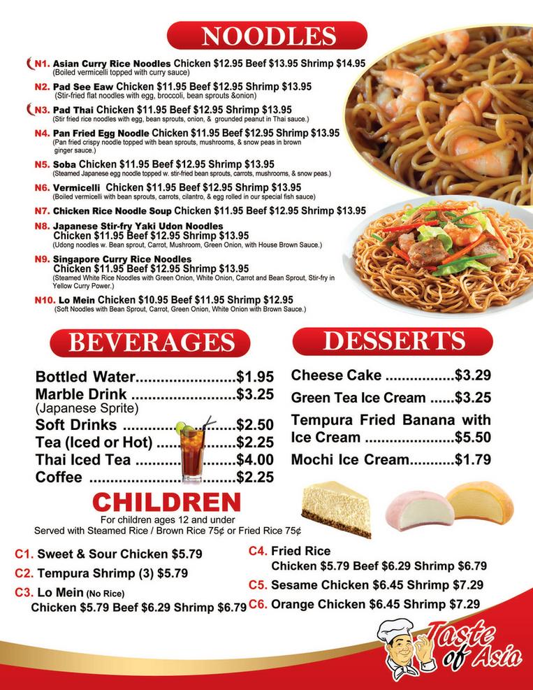 Taste of Asia Texas Fort Worth Menu