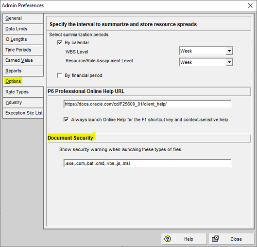 Upload or download potentially harmful file types in Primavera P6