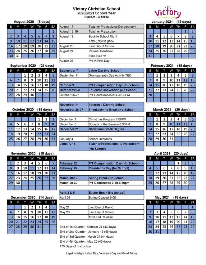 Calendar - Victory Christian School