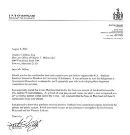 Letter of Appreciation - Governor of Maryland