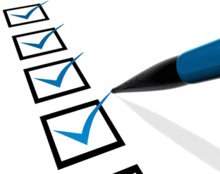 Graphic image of 4 check boxes checked off with blue check marks by a blue pen