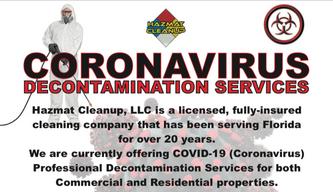 Covid-19 coronavirus cleanup decontamination disinfection & sanitation services in Miami-Dade County