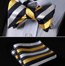 Navy and Yellow Strip Silk Bow Tie