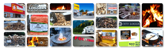City Loggers collage: many images related to our firewood supplier business