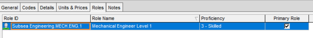 Roles tab in Primavera P6