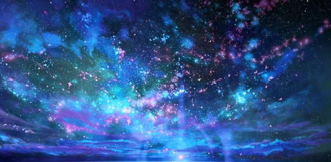 Cosmic purple bluish sky with energize beaming stars