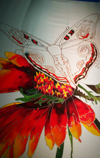 Silk Painting Tracy Harris, San Diego, CA, Artist, Gutta, Butterfly Silk Art