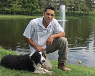 Geese Police of Western Pennsylvania PA Brandon Bowen of Geese Police of Western Pennsylvania man with boarder collie