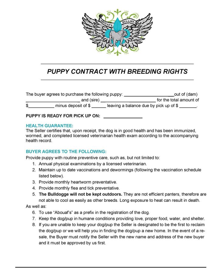 Puppy Contract with Breeding Rights