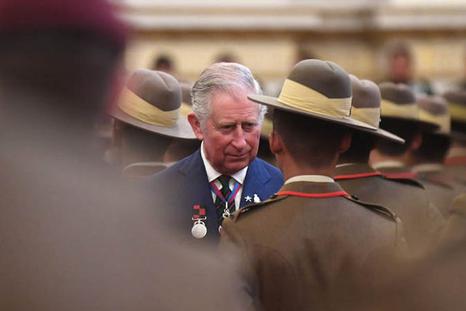 Gurkhas being inspected by Prince Charles