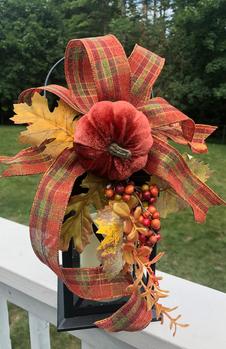 Fall Lantern Burgundy Velvet Pumpkin Swag