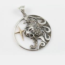 Leo Zodiac Sign Sterling Silver Pendant Charm with Golden Star